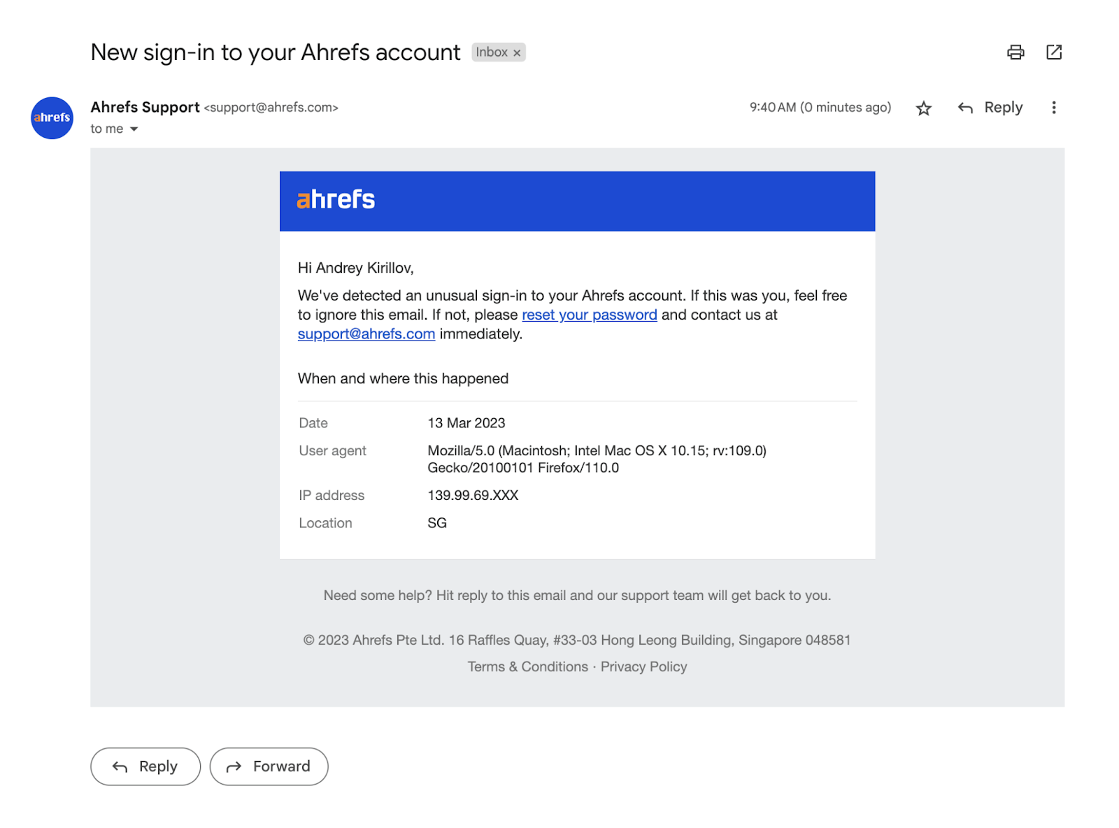 New sign-in email notification