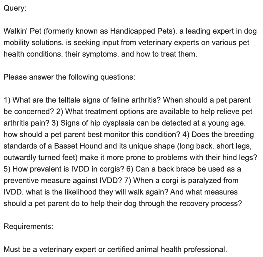 Un e-mail de présentation HARO envoyé à Walkin' Pets