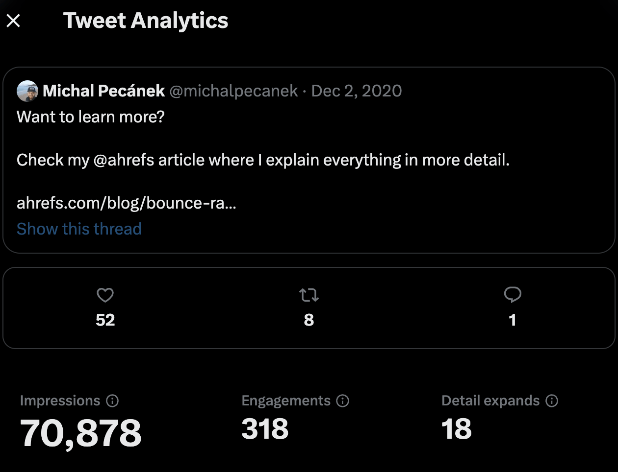 Analytics of the last tweet in a thread
