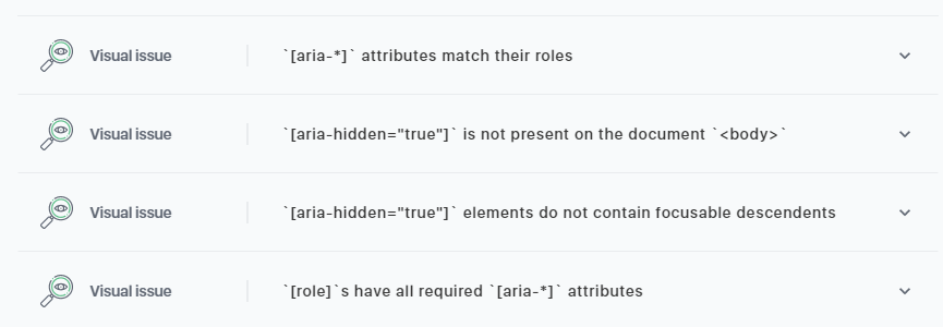 Accessibility Checker s،wing a list of issues