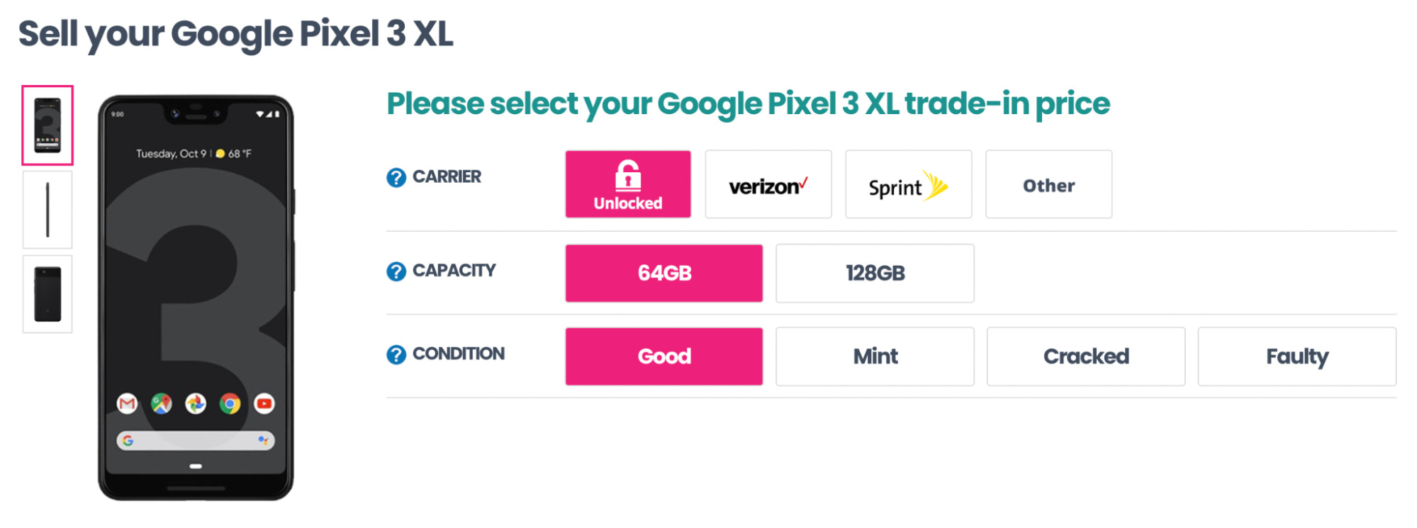 Affiliate landing page for selling used Google Pixel 3 XL