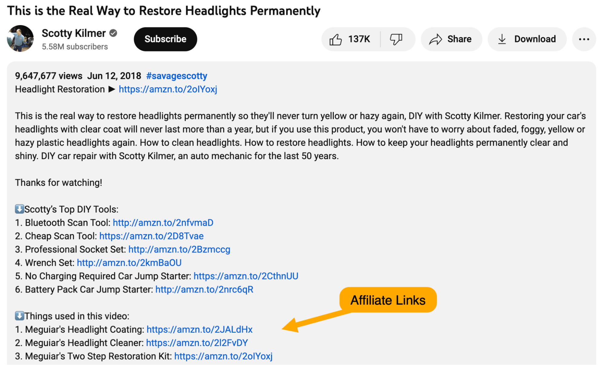 Affiliate links on YouTube