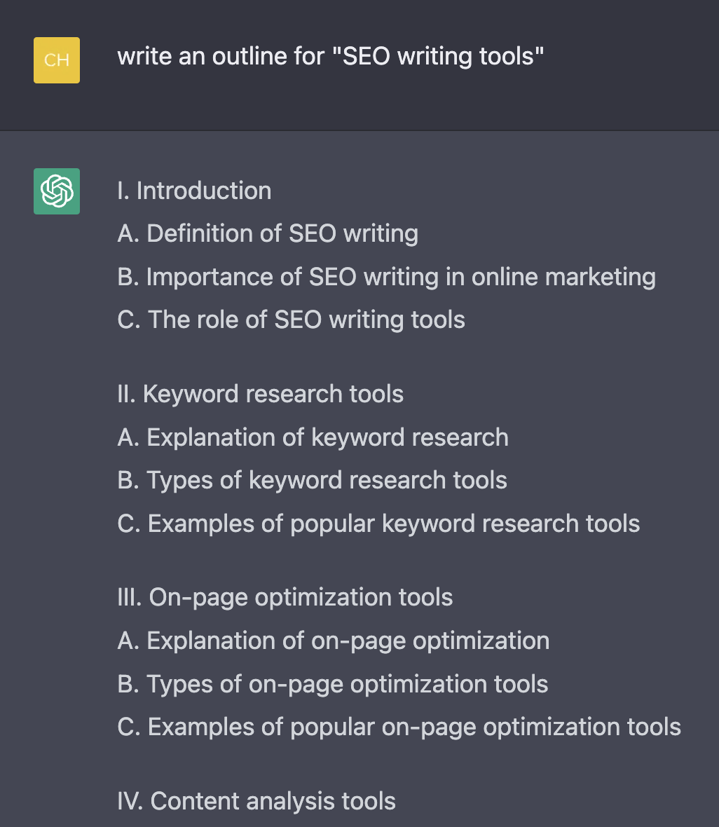 ChatGPT's article outline example
