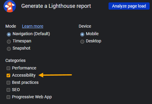 Lighthouse audit options