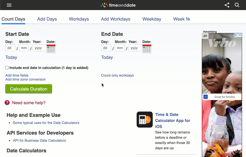 A few of the interactive calculators ranking on the first page for "days between dates"
