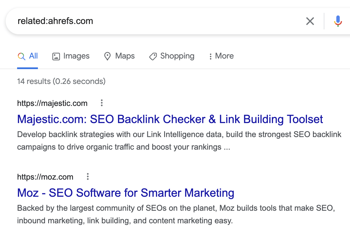 The related: operator shows related sites