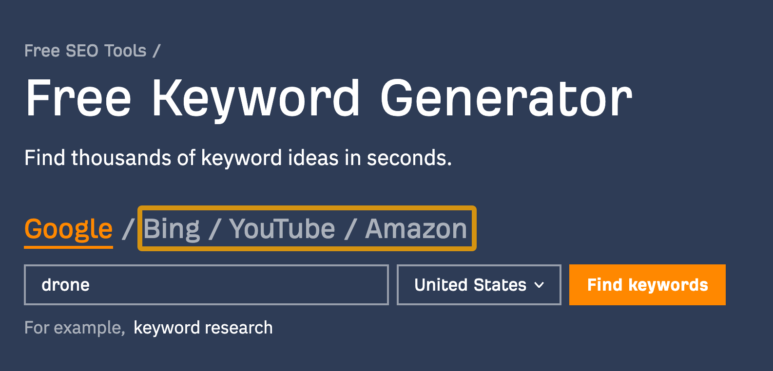 Search engines, via Ahrefs' free keyword generator