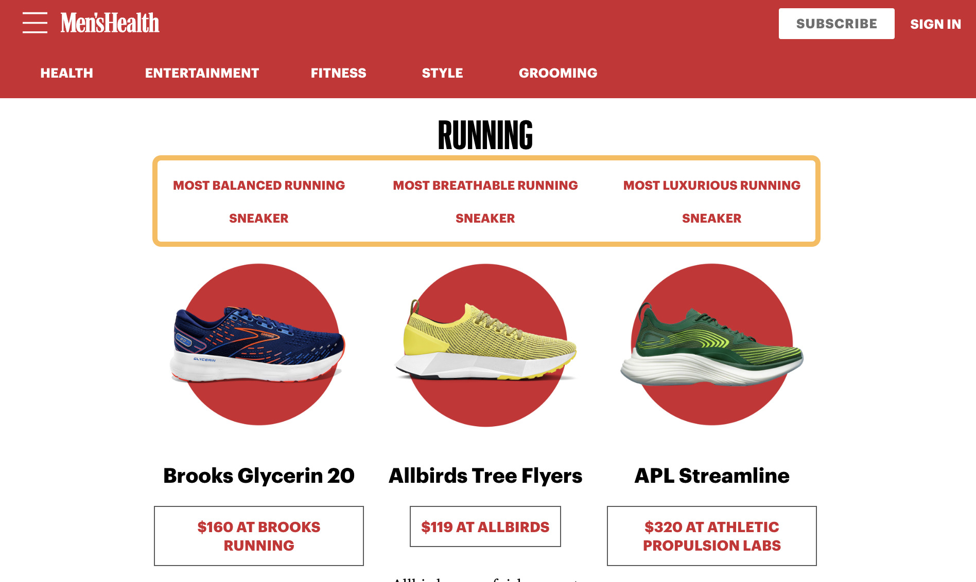 Every first-page result for "best mens sneakers" breaks recommendations into categories

