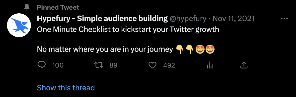 Hypefury's pinned tweet is a thread
