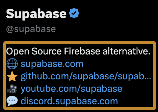 Supabase enlaza a sus perfiles sociales y comunidades en su bio