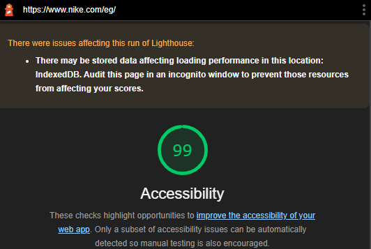 Lighthouse accessibility score
