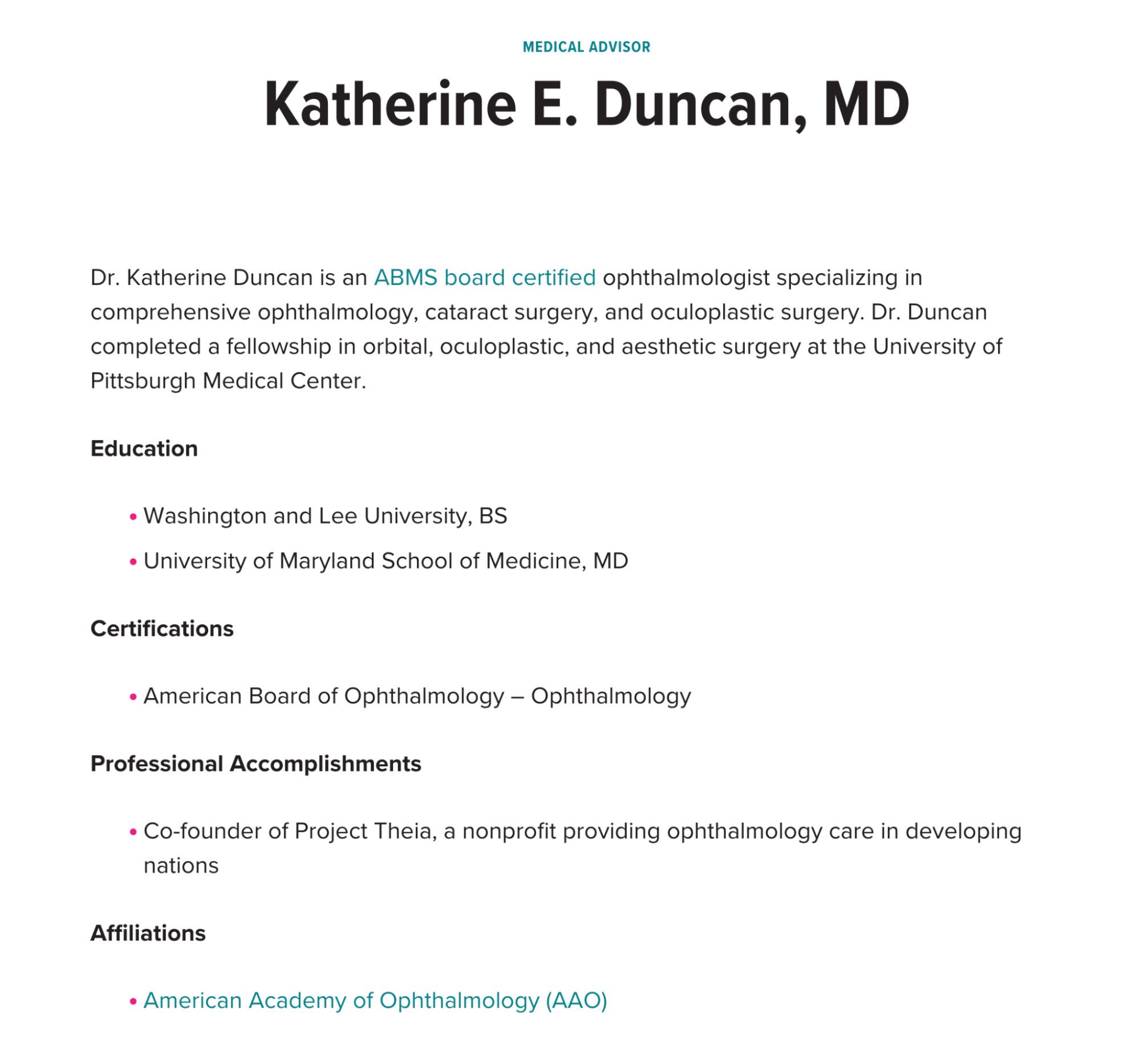 Healthline's reviewer bio example
