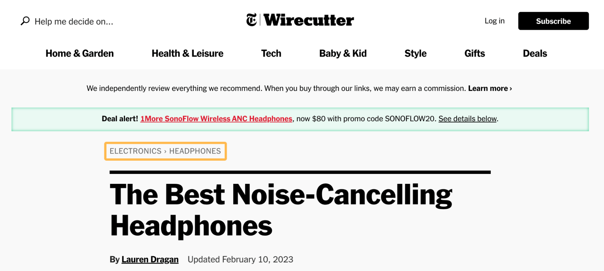 Wirecutter's category and navigation