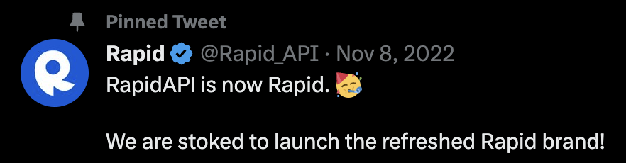 Rapid's pinned tweet announces a rebrand

