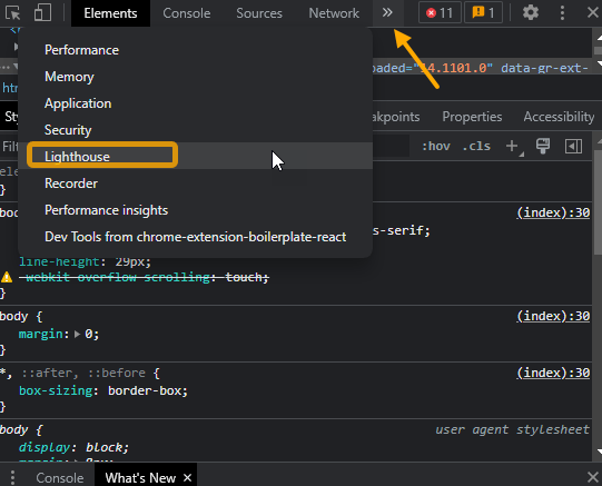 Navigating to Light،use in developer tools