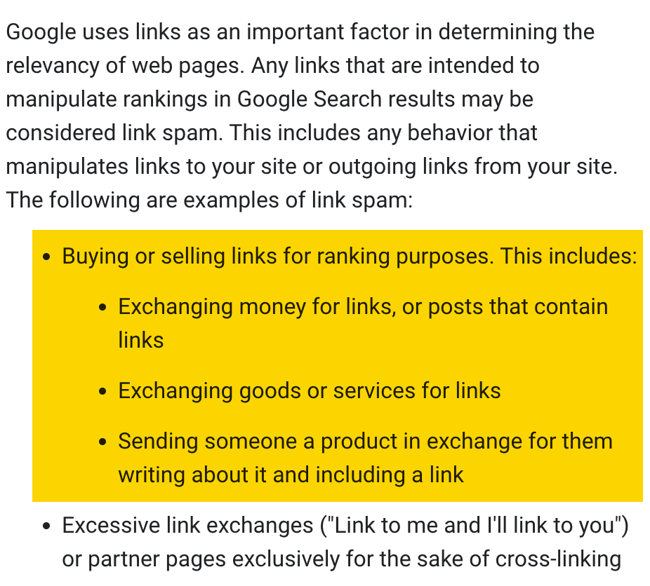 Google's guidelines for buying or selling links