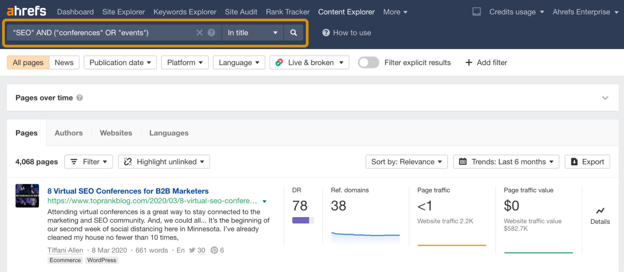 Finding outreach prospects with Ahrefs' Content Explorer