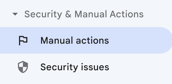 "Manual actions" tab highlighted, via Google Search Console
