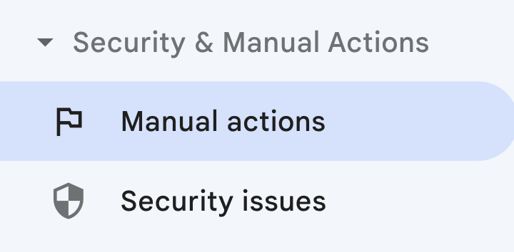 Guia "Ações manuais" destacada, via Google Search Console
