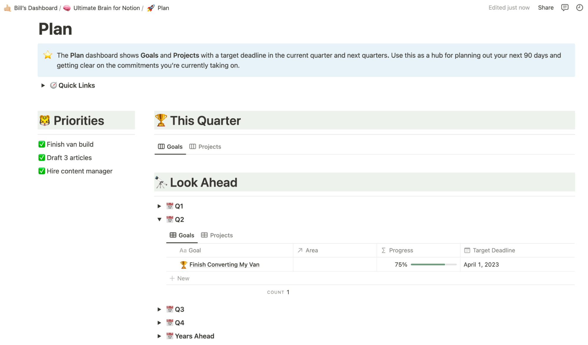 Notion planning page example