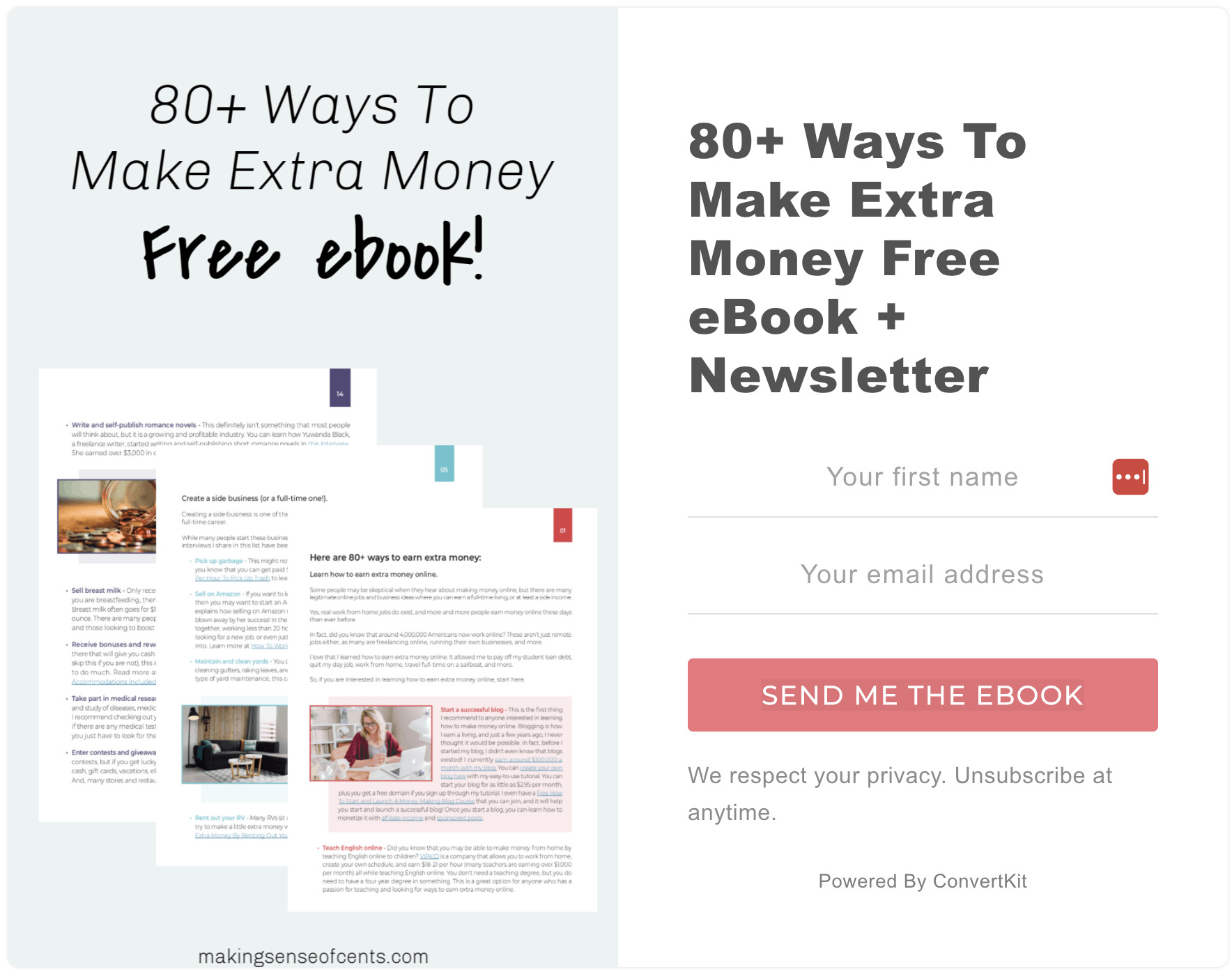 Making Sense of Cents' free ebook email opt-in