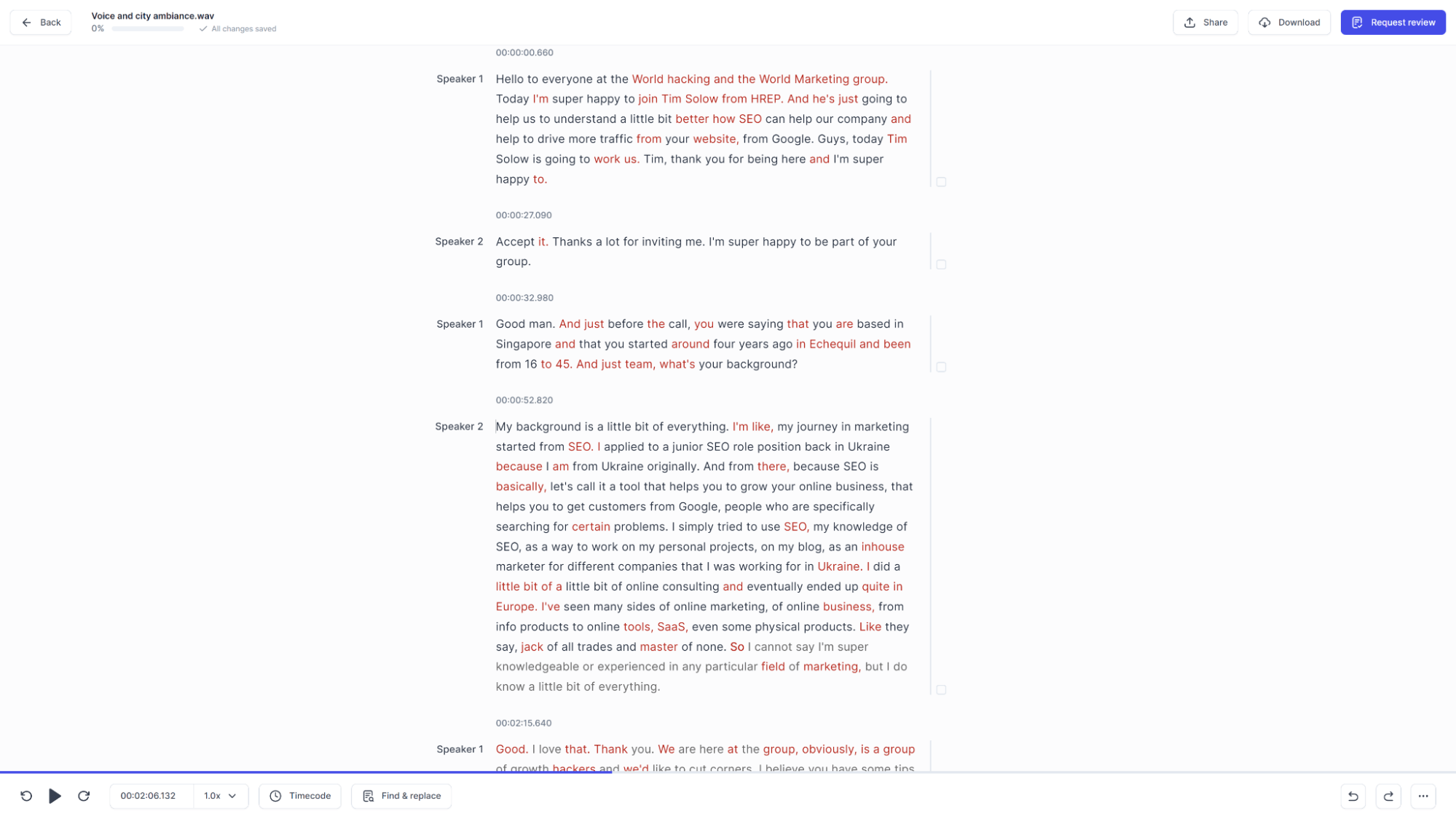 Happy Scribe transcription results
