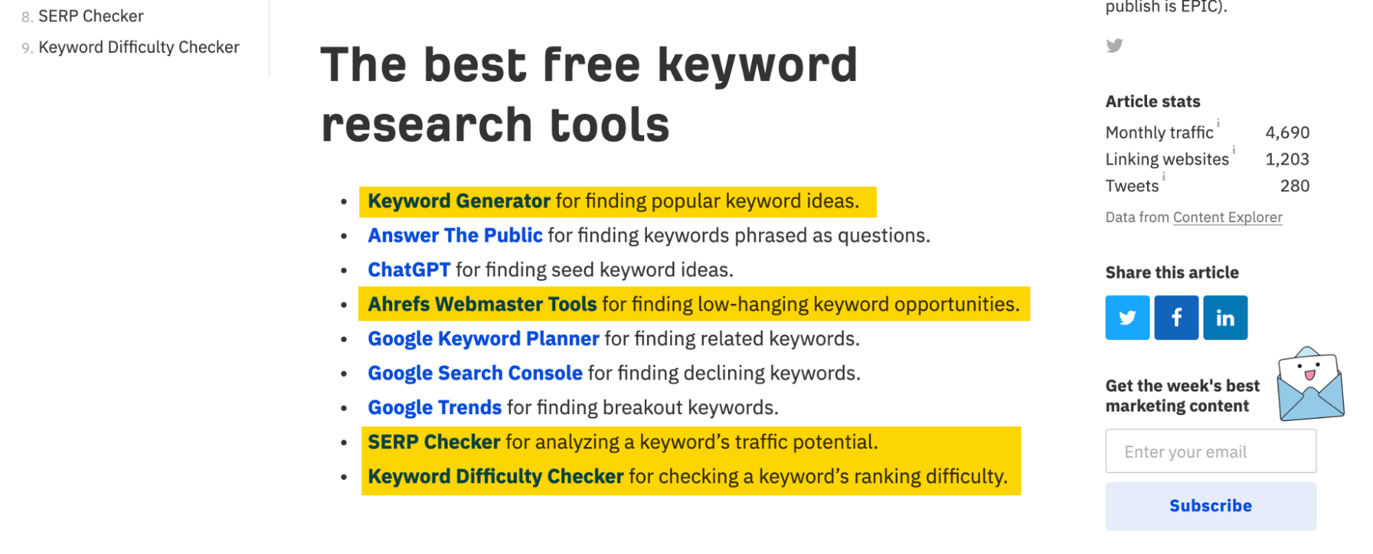 Ahrefs' post on free keyword research tools
