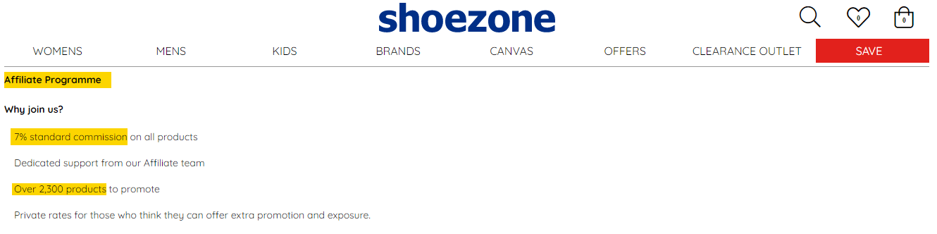 Shoezone affiliate page