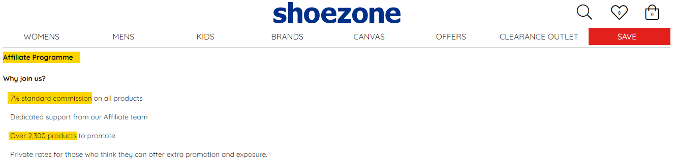 Shoezone联盟页面  