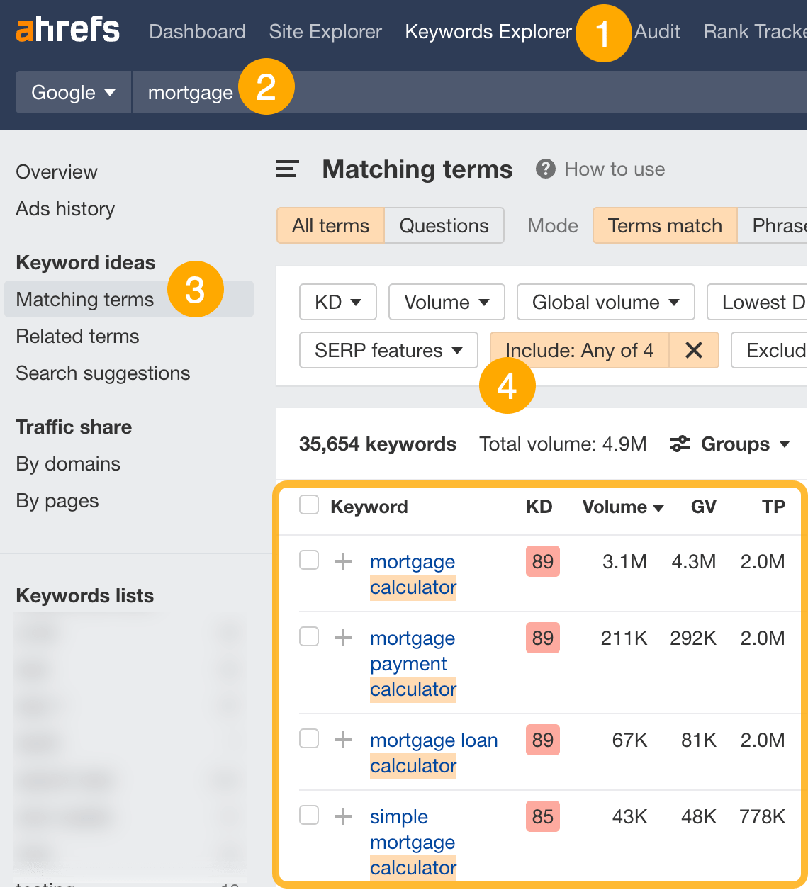 Finding "tool" keywords, via Ahrefs' Keywords Explorer
