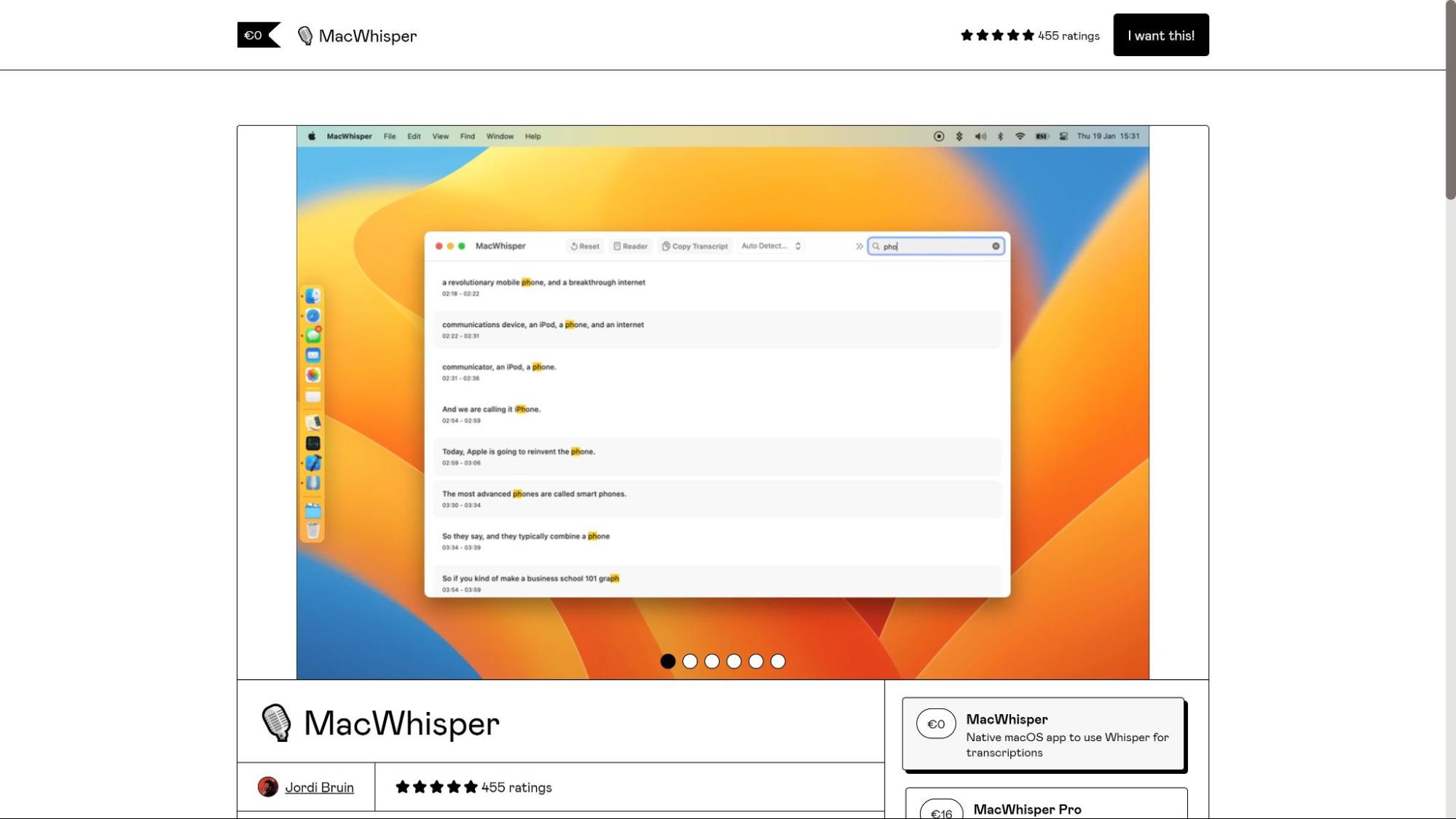 MacWhisper app on gumroad.com
