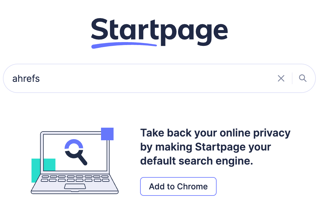 Searching "ahrefs" on Startpage