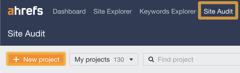 Navigating to Ahrefs' Site Audit
