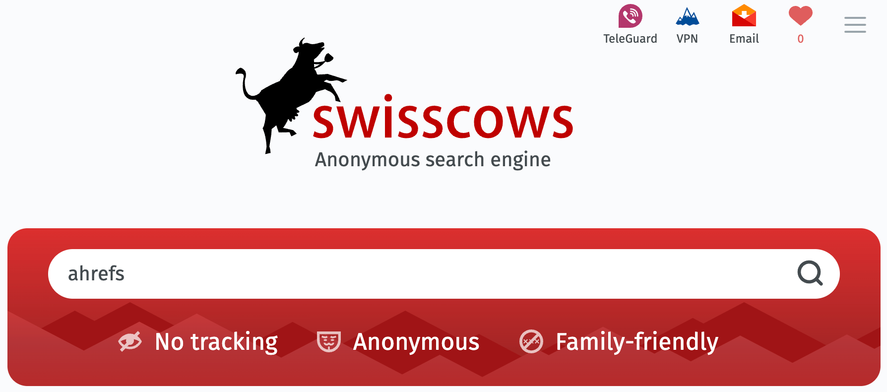 Searching "ahrefs" on Swisscows
