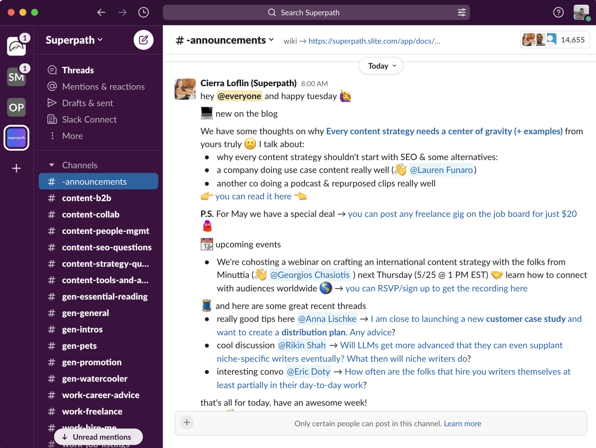 Slack channels for staying connected with other bloggers