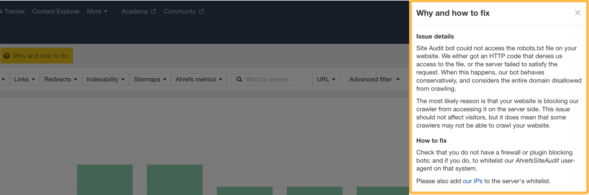 "Why and ،w to fix" closeup, via Ahrefs' Site Audit
