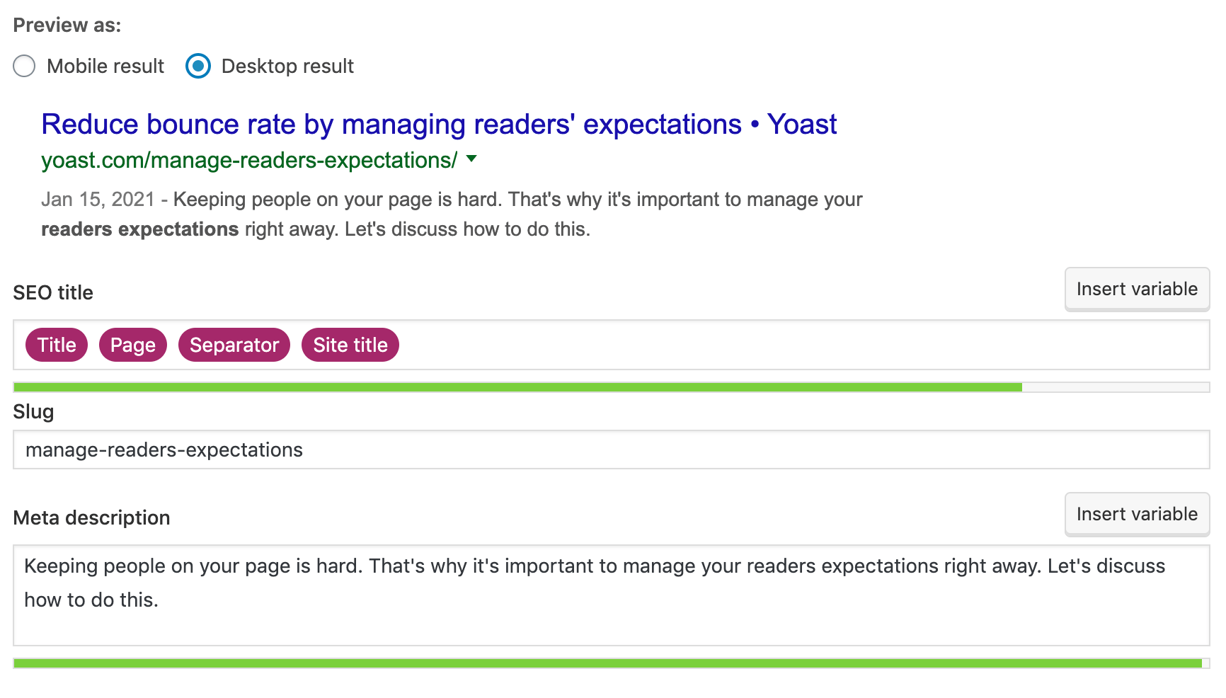 Yoast SEO 电脑端预览