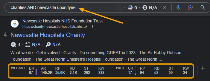 Charity search example