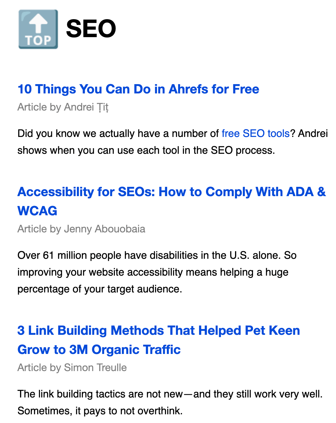 Example of an Ahrefs' Digest issue
