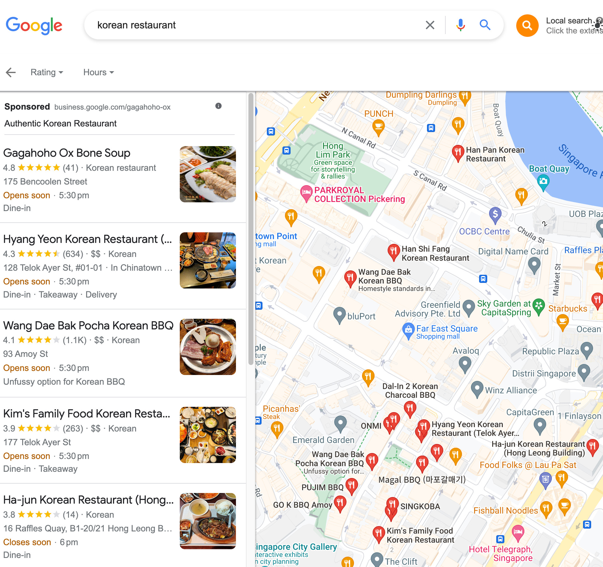 رستوران های کره ای در نقشه های گوگل