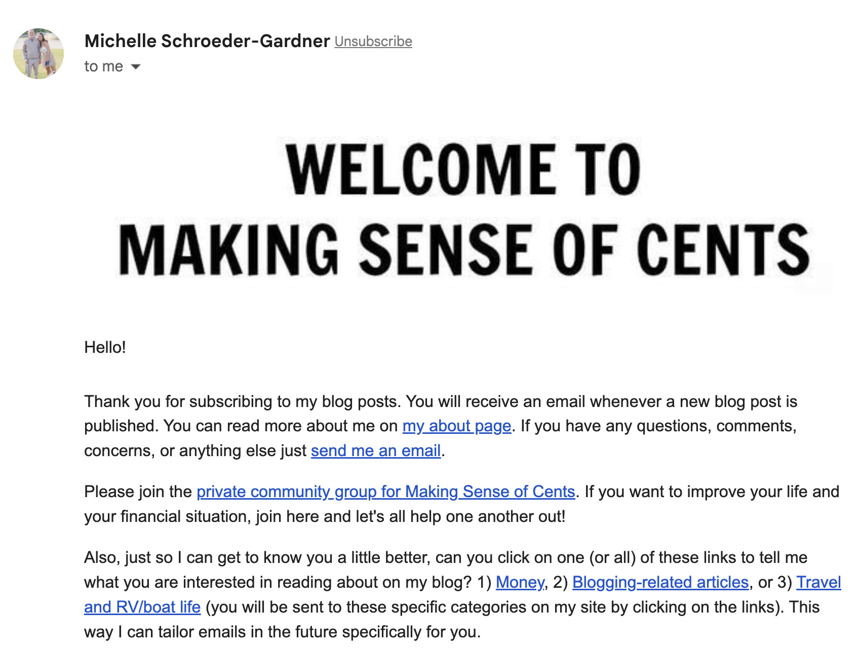 Making Sense of Cents' email newsletter