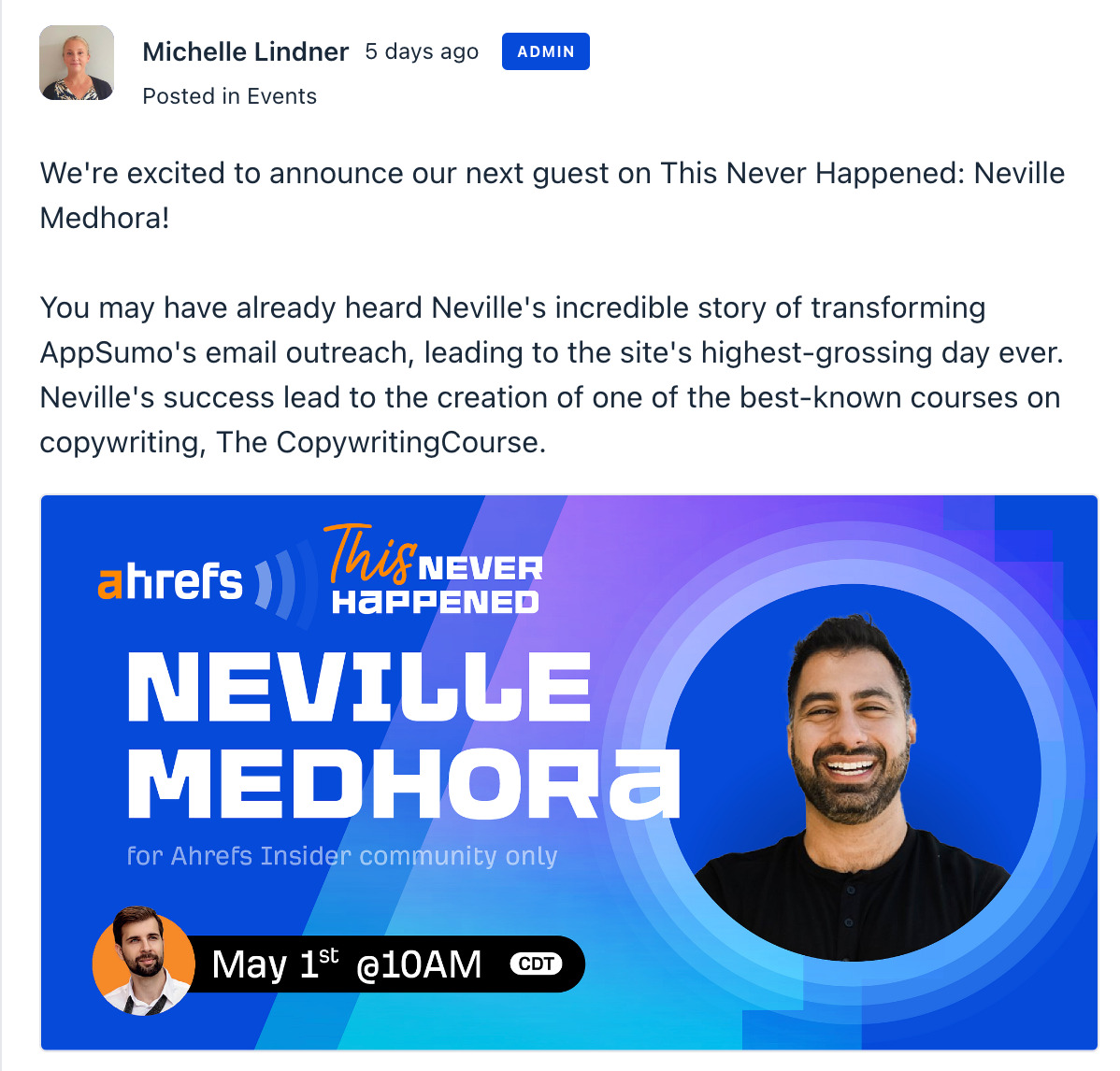 Ahrefs' interview series, "This Never Happened"
