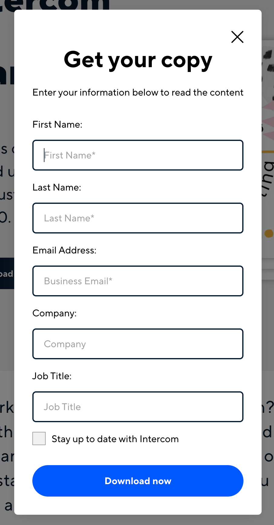 Intercom's opt-in box for its book
