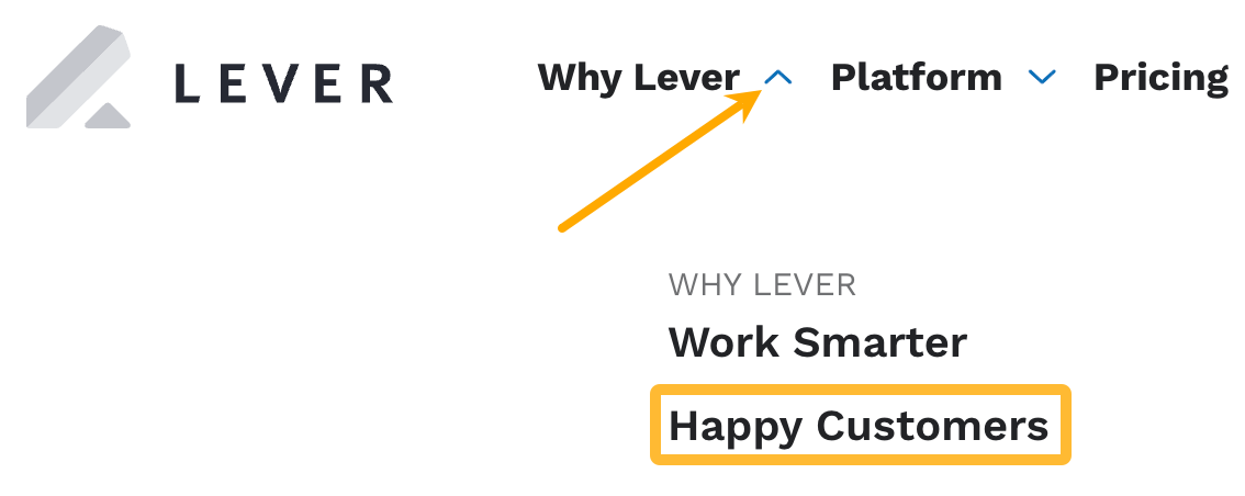 Lever's navigation to its case studies
