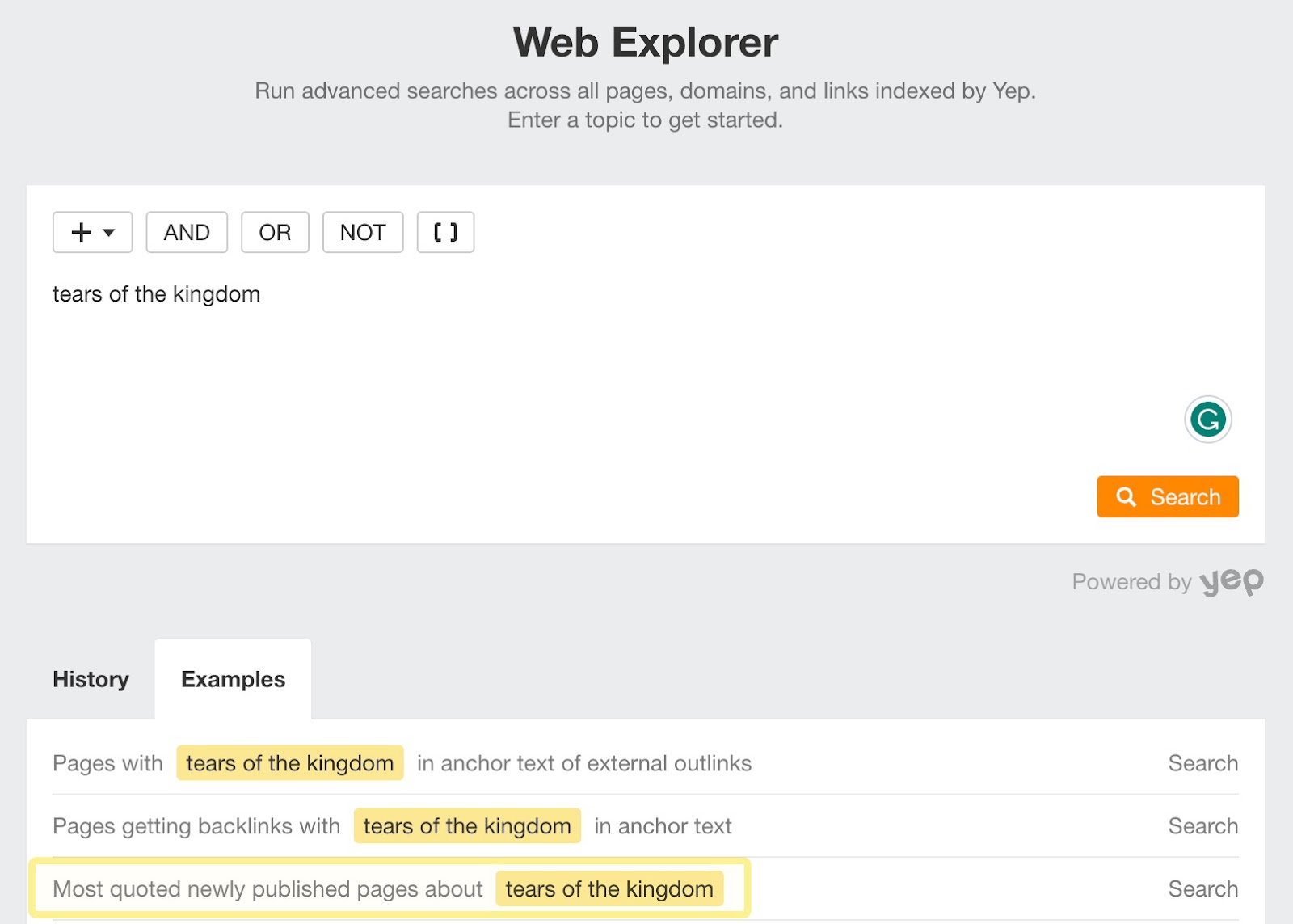 The Web Explorer landing page lets you apply predefined filters for specific use cases