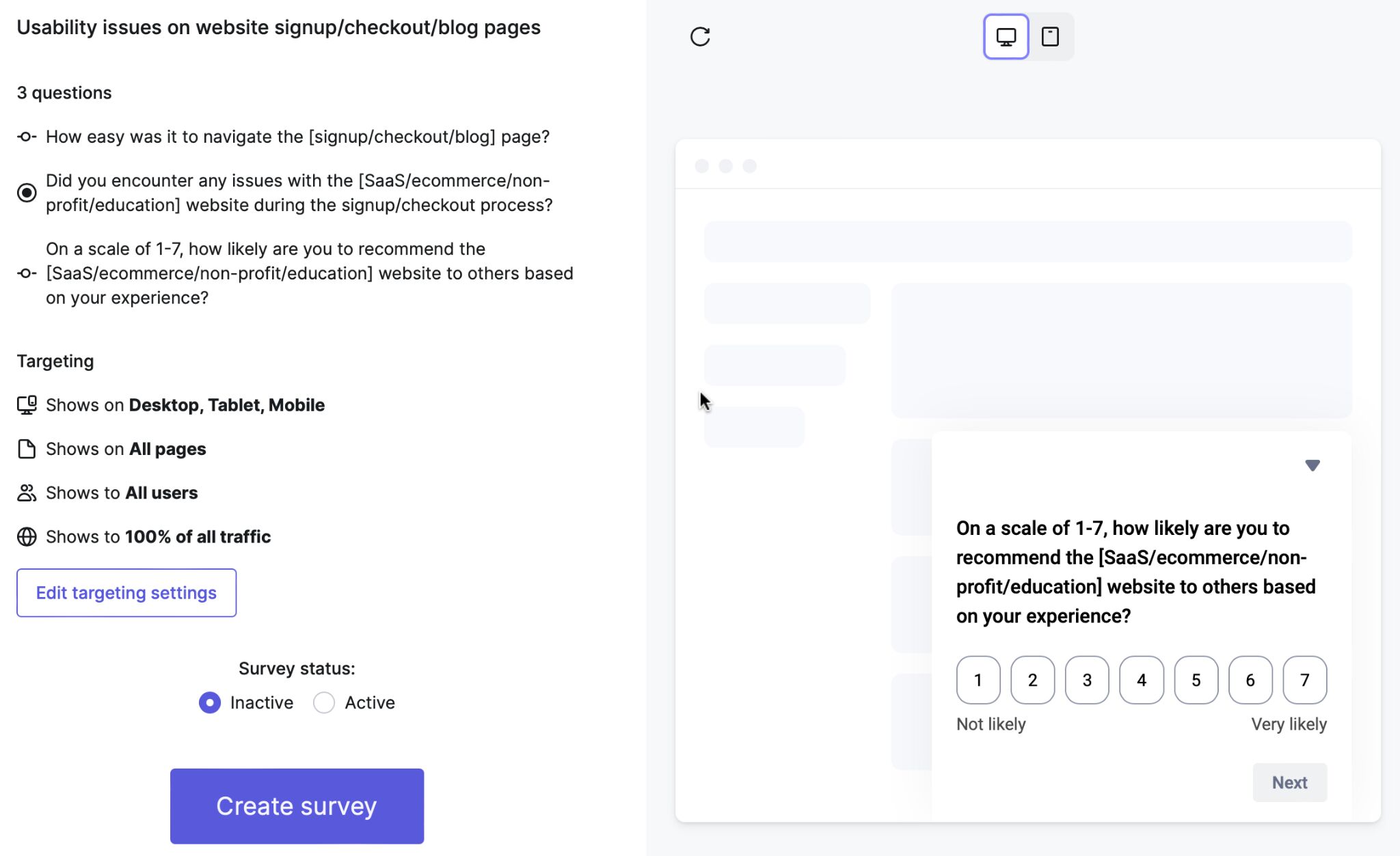 Hotjar's AI survey feature 