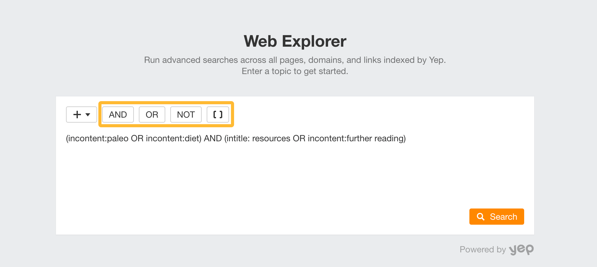 Boolean search operators, via Ahrefs' Web Explorer