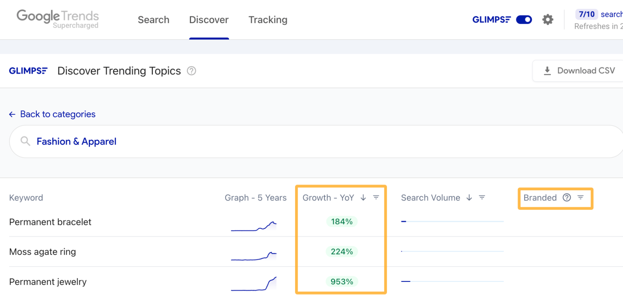 Glimpse 中的 "Discover" 选项卡