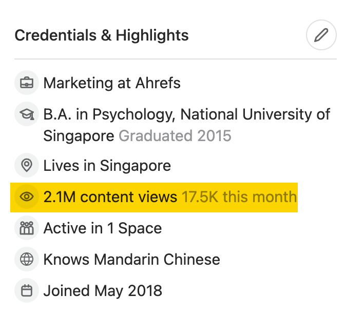 Number of views on Si Quan's Quora profile

