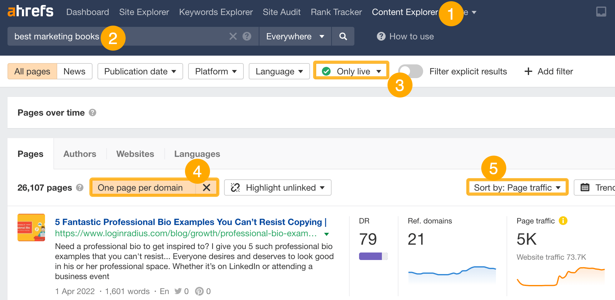 How to find book lists to promote to, via Ahrefs' Content Explorer
